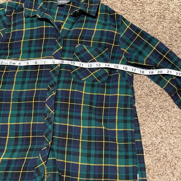 Eddie Bauer Plaid Flannel Button Down Shirt Green Blue Size S - Picture 4 of 9